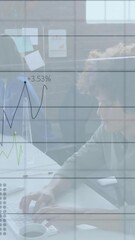 Poster - Animation of data processing and diagrams over diverse colleagues working in office