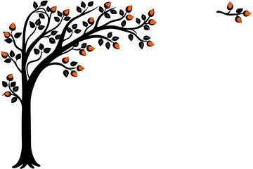 floral tree vector with birds and butterflies in autumn colors, a nature-inspired design of love and