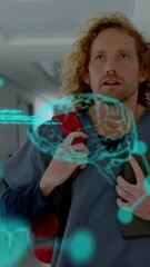 Poster - Animation of scientific data processing over caucasian male doctor