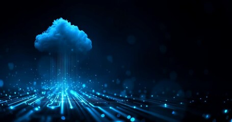 Poster - Digital blue background with cloud symbol and data technology, innovation concept vector illustration for web banner design or presentation of digital online service on a dark background Generative AI