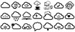 © AlenaS Art - Grid of stylized cloud icons representing various concepts of connectivity, technology, and weather on transparent background