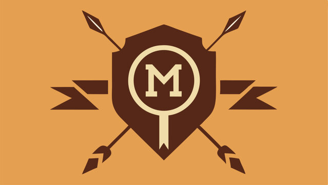 Vintage style shield emblem featuring letter m and arrows with transparency