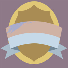 Poster - Abstract emblem or badge design with muted colors and a banner style element.