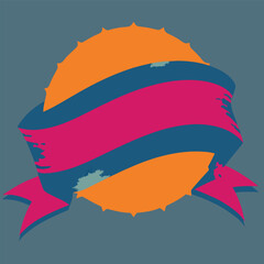 Poster - Abstract emblem with ribbons and orange background for design and decoration