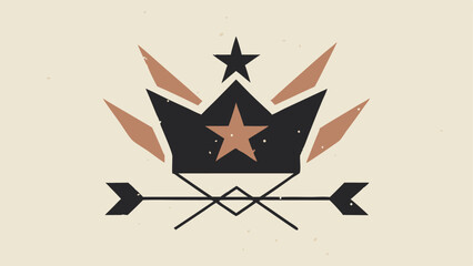 Poster - Artistic retro design with crown arrows and star elements in a textured style