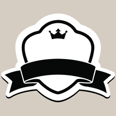Poster - Black and white badge design with crown and ribbon element on neutral background