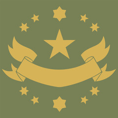 Poster - Decorative illustration of stars and ribbon on olive green background