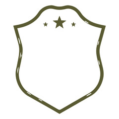 Poster - Decorative shield icon with stars in olive green color on white background