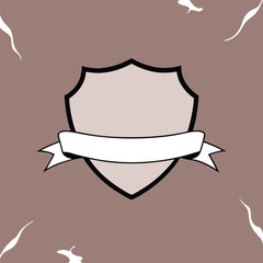 Poster - Elegant shield emblem with ribbon on a modern and textured brown background