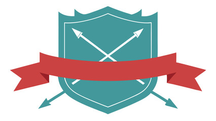 Poster - Emblem illustration of a teal shield with crossed arrows and a red ribbon