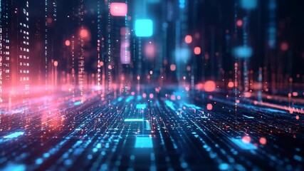 Poster - An astonishing display unfolds with radiant data streams illuminating the night, creating a mesmerizing atmosphere filled with color and movement as technology intertwines with urban life.
