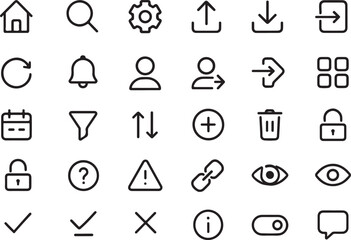 Fototapete - Collection of clean and modern outline icons representing common digital interface functions and user actions for web and app design