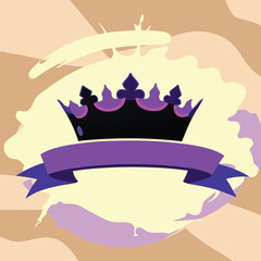 Poster - Purple crown and ribbon illustration on abstract light brown and yellow background
