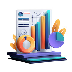 Poster - 3d data visualization with charts and graphs isolated on transparent background