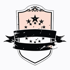 Aufkleber - Vector illustration of a shield badge with stars and ribbon for awards