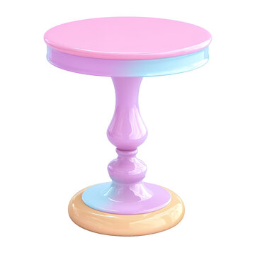 Vibrant pastel colored round side table with decorative base isolated on transparent background.