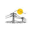© beldesigne - An illustration of electricity pylons and sun in the nature.