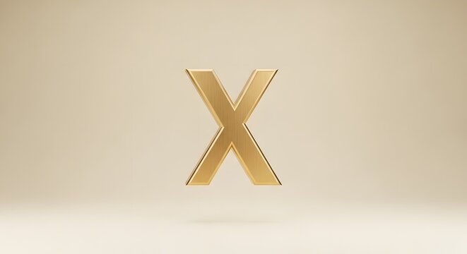 Gleaming Gold Letter X Elegant 3D Render on Beige Background