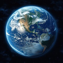 detailed view of planet earth from space showing north and south america with visible clouds and atm