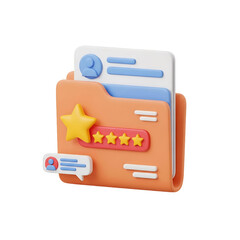 Aufkleber - Orange folder icon with documents and rating stars, accompanied by a chat bubble icon design on transparent background