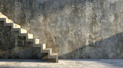 Poster - Modern abstract stairs ascending to light against textured concrete wall, creating sense of depth and minimalism