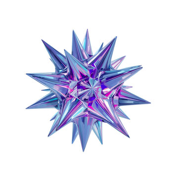 Abstract 3D Iridescent Spiky Geometric Shape Purple and Blue Metallic