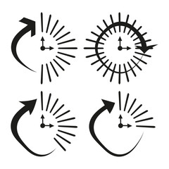 Poster - Cycle arrow icons. Clock burst mix. Bright contrast Vector. Time motion symbols.