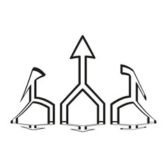 Poster - Converging arrows icon. Triple downward paths. Directional junction Vector. On white background.