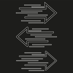 Poster - Striped arrow icons. Alternating motion symbol. Dark speed Vector. Layered flow graphic.