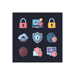 Poster - Set of cybersecurity icons representing digital safety and data protection for secure online activity and privacy