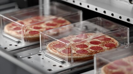 Poster - Frozen pizza slices placed into sealed cartons by high-speed automation system