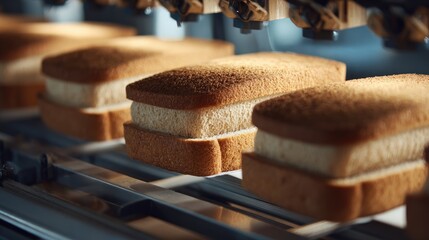 Poster - Machine pressing completed sandwiches gently for uniform thickness before wrapping