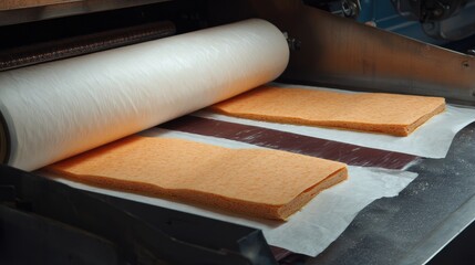 Poster - Machine pressing completed sandwiches gently for uniform thickness before wrapping