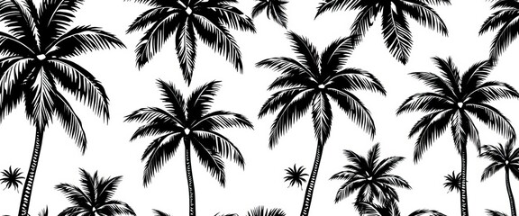 Poster - Hand-drawn black & white tropical palm tree seamless pattern , nature, tropical