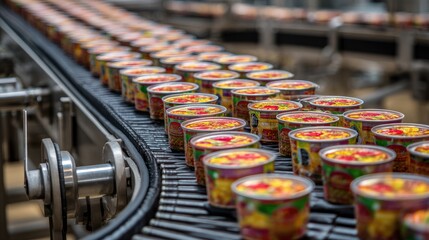 Poster - Quality control conveyor line with sensors inspecting sealed ready-to-eat meal trays