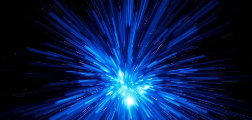 Poster - Intense blue energy burst explodes outward from center, radiating light against black background,  ripple,  plasma