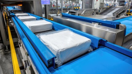 Poster - Quality control zone with completed prepackaged meals passing through automated scanner