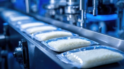 Poster - Rice-based meals sealed in retort pouches moving through automated quality inspection