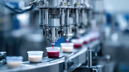 Poster - Robotic food filling equipment dispensing sauces into containers in automated line