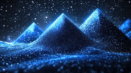 Fototapete - Dark blue pyramid mountains of glittering particles