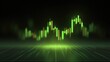 © pinporn manosri - Bullish breakout graph with glowing green candles and technical signals, isolated on modern grid background