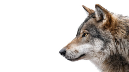 A majestic gray wolf stands gracefully against a snowy white backdrop. showcasing its striking features and alert expression. symbolizing the beauty of wildlife in its natural habitat