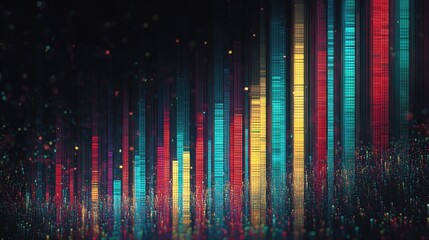 Aufkleber - Vibrant Digital Data Stream Visualization with Colorful Vertical Bars and Abstract Technology Background for Data Analysis and Digital Connectivity