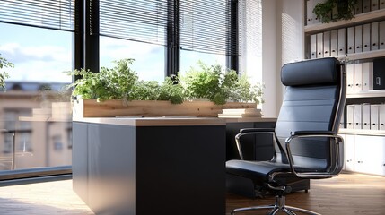 Aufkleber - Modern office interior with large view greenery desk plant decorative indoor workspace professional environment for work and meetings