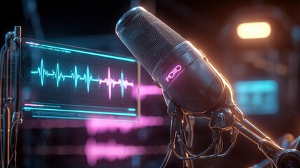 Poster - Professional Recording Studio Microphone with Digital o Waveform Display and Sophisticated o Equipment in Modern Music Production Environment