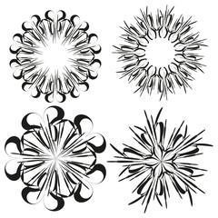 Poster - Floral star icons. Radial blossom symbols. Abstract flare Vector. Symmetry flower shapes.