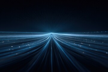 Poster - Futuristic Digital Data Stream Network with Bright Light Trails and Particle Effects Illuminating the Dark Space Background