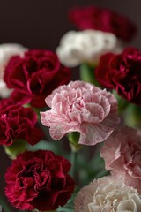 Poster - Vibrant and Fragrant Carnation Flower Bouquet Featu Pink White Red and Deep Burgundy Blooms in Full Bloom for Floral Arrangements and Decorative Use