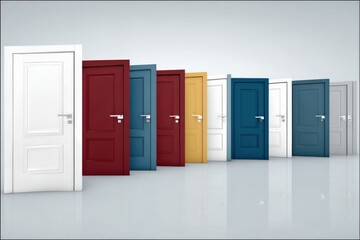Poster - Array of colorful interior doors including white, red, blue, yellow, and gray doors in modern home design with minimalist style and sleek appearance