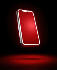 Poster - Modern illuminated smartphone with glowing neon frame floating in dark space with reflective surface creating a vibrant futuristic digital device concept